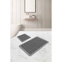 Gri Kazayağı Desen Banyo Halısı Klozet Paspas Seti Bs331n11