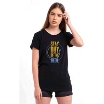 Pubg Stay Out Baskılı Siyah Kadın Tshirt