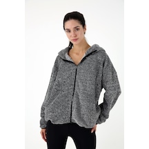 Scorp Voyage Kadın Peluş Kapüşonlu Sweatshirt Gri Standart Çok Renkli