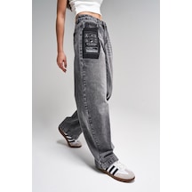 Itsbasic Kadın Füme Renk 2s5-73 %100 Koton Cep Detaylı Baggy Fit Denim Jean