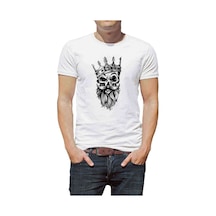 Gamblıng King Skull Baskılı Beyaz Erkek Tshirt