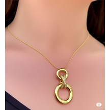Çelik Gold Halka Tasarımlı Kadın Kolye - 45 Cm Çok Renkli