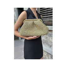 Hobilanka . Bags Altın Renk Parlak Metalik Kağıt İp Portföy Clutch Çanta