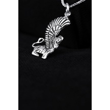 Encili Silver 925 Ayar Gümüş Kanatlı Aslan Kral Model Erkek Kolye