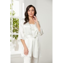 Pierre Cardin 2075 Kadın Saten Sabahlıklı Pijama Takım-ekru Ekru