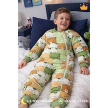 Babyhola 2.5 Tog Yorgan Gerektirmeyen Kalın Elyaf Dolgulu Çocuk Uyku Tulumu Pamuk Astarlı Unisex 6020 Koyu Yeşil