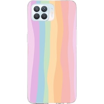 Oppo Reno 4 Lite Uyumlu Gökkuşağı Rengarenk Baskılı Silikon Kılıf Renkli