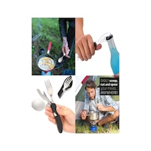 Katlanabilir Ve Ayrılabilir Kamp Yemek 3'ü 1 Arada Kaşık Çatal Bıçak Açacak Takımı Outdoor Fonksiyon Seti Çok Renkli