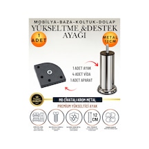 2'li Set 1 Adet Ayak Ve Aparat 12 Cm M8 Vidalı Metal Krom Ayak Mobilya Ayağı Baza Ayağı Kanepe Ayağı Koltuk Ayağı Yatak Ayağı Yükseltme Ayağı Dolap Ayak Sehpa Sandık Ayakları Değişim Destek Ayağı Gümüş Gümüş