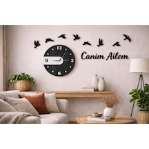 Salonlarıniza Şıklık Katacak Duvar Saati 40 Cm Kuşlarla Ahenk Verecek No4019 Siyah