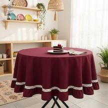 Dnc Home Tekstil Premium Keten Bordo Yuvarlak Fırfırlı Özel Seri Masa Örtüsü Bordo