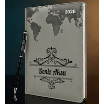 Bk Gift Kişiye Özel İsimli Termo Sert Kapak 2026 Gri Ajanda & Kalem -2, Öğretmenler Günü Hediyesi, Yeni İş Hediyesi 35304 Bk Gift Renkli