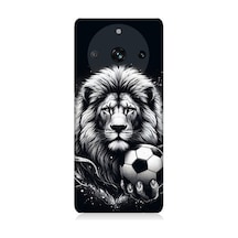 Realme 11 Pro Uyumlu Siyah Beyaz Aslan Ve Futbol Topu Desenli Silikon Kılıf