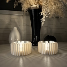 Bezos 3d Baskı Modern Çizgili Mumluk - Tealight Mumluk 1 Adet -beyaz Dmc