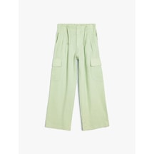 Koton Keten Pantolon Bol Paça Kargo Cepli Beli Lastikli Yeşil 4skg40087aw Yeşil