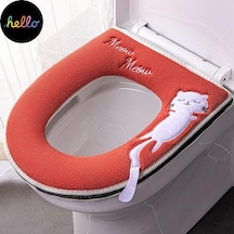 Gri Evrensel Klozet Kapağı Yuvarlak Klozet Kapağı Cus On Banyo Lavabo Kapağı Mat Kış T Ck Sıcak Yıkanabilir Kedi Karikatür Sevimli Klozet Kapakları