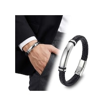Premium İsim Yazılabilir Siyah Deri Ve Beyaz Titanyum Kilit Bileklik 31833b15d3 - 21 Cm Siyah - Gümüş