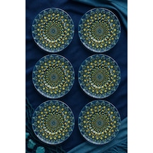 6 Lı Cam Çay Tabağı Turkuaz Ve Lacivert Geometrik Desenli 12 Cm 6 Adet Çay Tabak