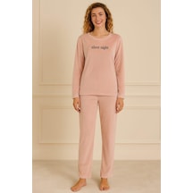 Pemilo Kadın 13166-2541 Uzun Kol Kadife Pijama Takımı Somon SOMON