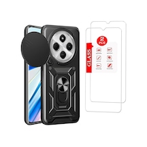 Xiaomi Redmi 14c Uyumlu Kılıf 2 Adet Ekran Koruyucu Dahil, Siyah Tank Düzey Koruma Mıknatıslı Stand Kame Diğer