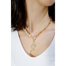 Incili Yılan Objeli Tifanny Zincir Kolye Gold 463951686