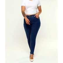 2039 Kadın Likralı Slim Fit Büyük Beden Jeans Kot Denim Pantolon Koyu Mavi