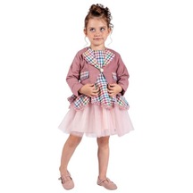 Kız Çocuk Kaz Ayağı Ceketli Elbise-1955-gül Kurusu