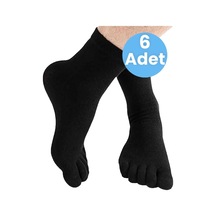 Tezzgelsin Erkek 6'lı Bambu Mantar Çorabı Parmak Çorap Siyah