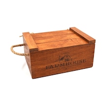 Farmhouse Logolu Ahşap Kapaklı Kutu 27cm X 16cm Genişlik 10cm Yüksekli