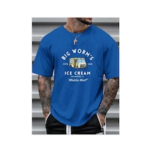 Medinenur Ice Cream Baskılı Basic T-shirt Mavi