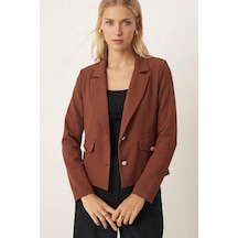 Armonika Kadın Koyu Kahve Erkek Yaka Kare Cepli Crop Ceket Arm-26k001026