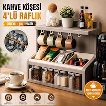 4 Lü Kahve Köşesi Düzenleyici Raf Kupa Askılı Çok Bölmeli Mutfak Tezgah Üstü Organizer, Kahve Kapsülü, Çay, Baharat Ve Kahverengi