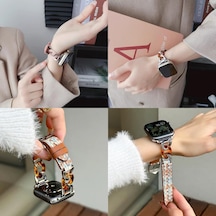 Apple Watch 38/40/41/42 Mm Uyumlu Deri Bileklik Kayışı, Renkli Örgülü Desen, Metal Zincir Tasarım Diğer