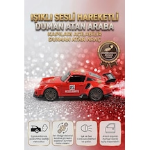 3 Buton Fonksiyonlu Işıklı Müzikli Sesli Sürtmeli Duman Atan Kapıları Açılan Porsche Oyuncak Araba Kırmızı