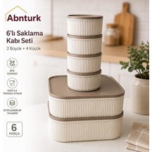 6'li Kapaklı Çizgili Saklama Kabı Seti-sızdırmaz Vakumlu Erzak Ve Gıda Saklama Kabı Krem Çok Renkli