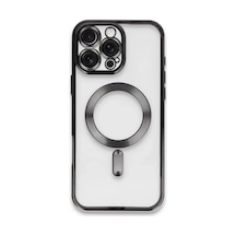 Apple iPhone Uyumlu  16 Pro İçin Kılıf Kamera Lens Korumalı M-safe Destekleyen Şeffaf Silikon Kross Kapak Siyah