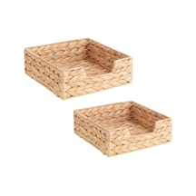 Hasır Ekmeklik Ekmek Sepeti Çok Amaçlı 18x18 Cm Hasır Peçetelik 23x23 Cm 2'li Set Kahverengi - 756208061 Kahverengi