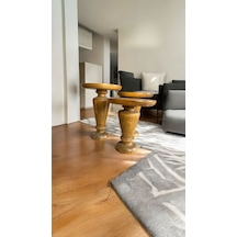 Simillo Wood Wooden Ahşap 3 Lü Set Mantar Yan Sehpa Modern Koyu Ceviz Renkli Fiskos Kod:trd10741 Kahverengi