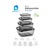 4 Lü Kare Saklama Kabı Seti Kapaklı 500 Ml 900 Ml 1,5 L 2,5 L Bpa İçermez Siyah