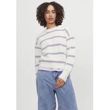 Jack & Jones Kadin Çizgili Bisiklet Yaka Örme Kazak - Mila 12213517 Lilac Breeze Lacivert