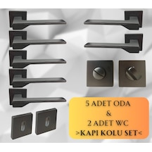 Stilo Antrasit 5 Adet Oda 2 Adet Wc Kare Rozetli Kapı Kolu Set - Stılo Ant 5+2