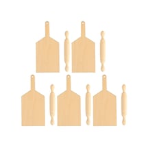 5'li Bebek Evi Oklava Ve Kesme Tahtası Seti Minyatür Ahşap Mobilya 1/12 Bebek Evi Mutfak Aksesuarları Diğer