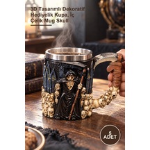 5 Adet İskelet Kupa Bardak 3d Tasarımlı Dekoratif Hediyelik Kupa, İç Çelik Mug Skull
