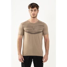 Maraton Active Slimfit Erkek Bisiklet Yaka Kısa Kol Koşu Açık Vizon T-Shirt 821080-Açık Vizon