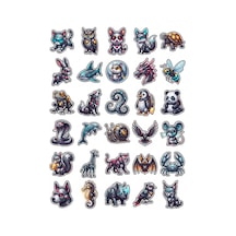 30 Adet Neon Chibi Robot Hayvan Sticker Seti - Laptop Defter Telefon İçin Çok Renkli