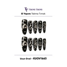 Kuov1663 - 1663 Uzun Oval - 10'lu Tekrar Kullanılabilir El Yapımı Protez Takma Tırnak M