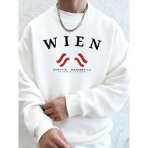 Startmore Tarzsokak Viyana Avusturya Bayrağı Baskılı Erkek Sweatshirtleri Kışlık Bisiklet Yaka Kapüşonlu Sokak Gi Beyaz