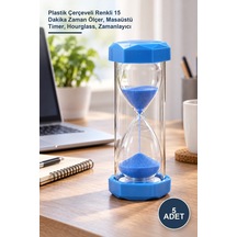5 Adet Kum Saati Plastik Çerçeveli Renkli 15 Dakika Zaman Ölçer, Masaüstü Timer, Hourglass, Zamanlayıcı Diğer