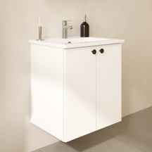 Shift T20 81002 Kapaklı Lavabo Dolabı, Parlak Beyaz, 60 Cm Açık Ceviz