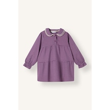 Defacto Fırfırlı Bebe Yaka Pötikareli Uzun Kollu Twill Elbise Kız Bebek I4764a526aupr258 Mor-pr258